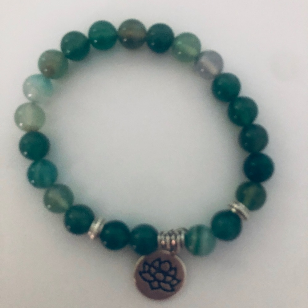 Woman’s Handcrafted Natural Stone / Crystal Round Bead Bracelet In Aventurine
